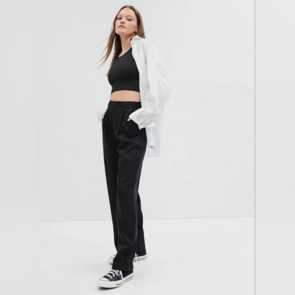 GAP Pleated Loose Drapey Straight Lyocell Trouser Pants Black Size 10 NWT RT$70